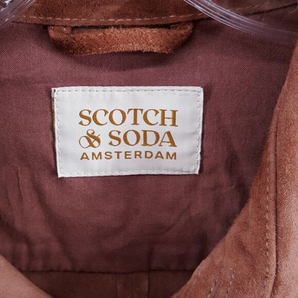 SCOTCH & SODA Shirt Jacket Mens Medium Tan Blush Suede Button Double Pocket $478 - Picture 3 of 11